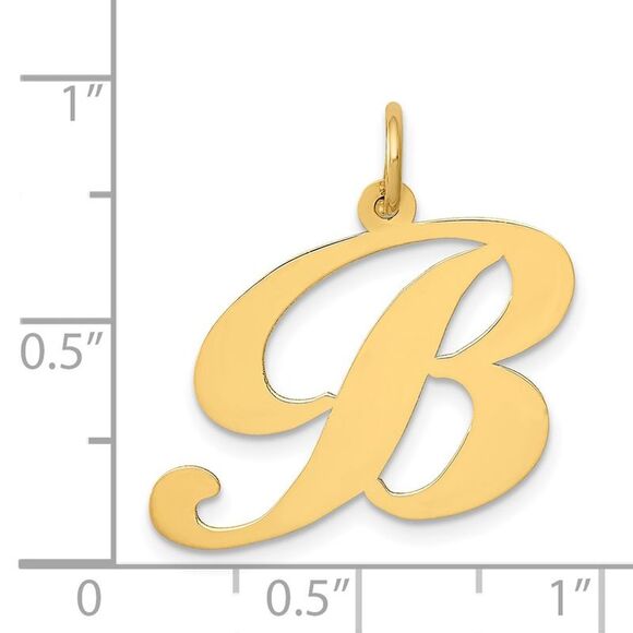 Kazi Luxury 14k Yellow Gold Large Fancy Script Letter B Initial Charm - Picture 3 of 3
